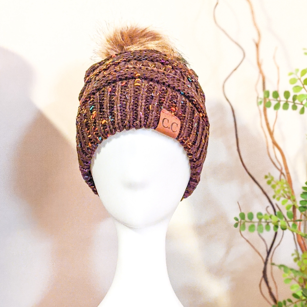 New C.C. Beanie Brand New with Vegan Fur Top - Picture 3 of 3